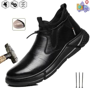 New Fashion Safety Shoes Men Steel Toe Work Shoes Anti-smash Anti-puncture Indestructible Shoes Protective Boots Industrial Shoes Water resistant Slip Resistant Protective Boots Construction Work & Daily Wear