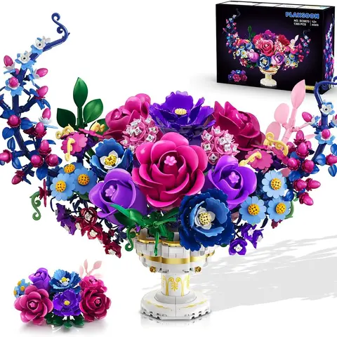 Light-Up Moon Flower Building Block Set, 1365 Piece Moon-Shaped Rose Botanical Bricks Bonsai Plant Collection, Home Decoration Gift for Adults Women Boys Girls Aged 12+