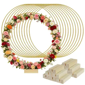 12-Inch Floral Ring Table Centerpiece, 6/12 Pcs Flower Frame with Wooden Base, Silver Color, Wedding, Party Decoration, Holiday Decor