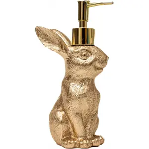 Vintage Gold Bunny Resin Soap Dispenser - 8oz Rustproof Pump Lotion Bottle, Animal Statue for Kitchen Sink & Bathroom Vanity, Easter Decoration