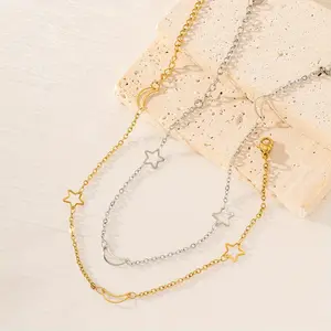 Tarnish-Resistant Stainless Steel Star-Moon Thin Chain Anklet - 1 Minimalist Anklet with Heart, Snake Bite Design, Trendy Jewelry for Beach, Daily Wear,summerwins