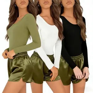 3-Pack Women’s Slim-Fit Y2K Korean Tops - Soft Cotton Blend Crewneck & Turtleneck, Mixed Color Durable Layering Must-Haves for Casual & Date Outfits