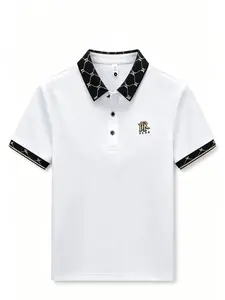 Men's Basic Slim Fit Classic Lapel Shortsleeve Polo Shirts - Menswear, Breathable, Cooling, Skin-Friendly Soft Fabric, Luxury Trim Collar & Cuffs, Signature HR Embroidery, All-Match Casual Tops (Black, White, Caramel Brown)