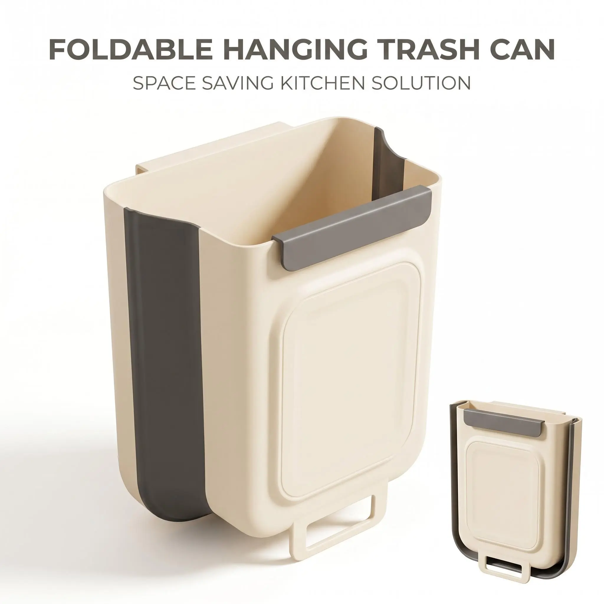 11L Foldable Hanging Trash Can, Wall Mounted & Cabinet Door Hanging Waste Bin, Space Saving Kitchen Garbage Container for Bathroom RV Laundry Room