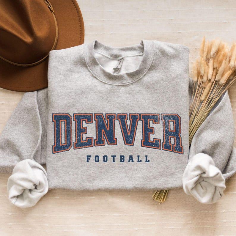 Retro Denver Football Sweatshirt Game Day Crewneck for Fans Denver Football Sweatshirt Bronco Sweatshirt Hoodie Unisex