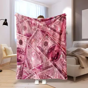 Luxurious Plush Money Print Throw Blanket – Soft, Reversible, All-Season Flannel – Ideal for Sofa, Bed, Office, Camping – Machine Washable – Vibrant Pink and Purple Design Single-sided