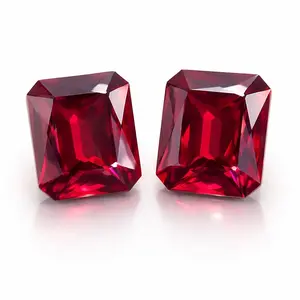 Lab Red Spinel: 10x8mm Emerald Cut Pair 7ctw