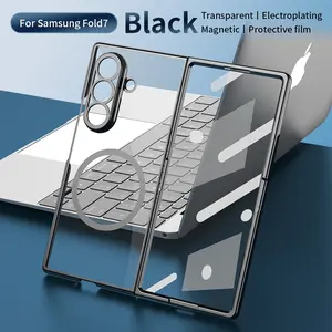 Premium Transparent Smartphone Case for Samsung Galaxy Z Fold7/6/5/4/3, Built-In Tempered Glass, Wireless Charging Support, Anti-Drop Design