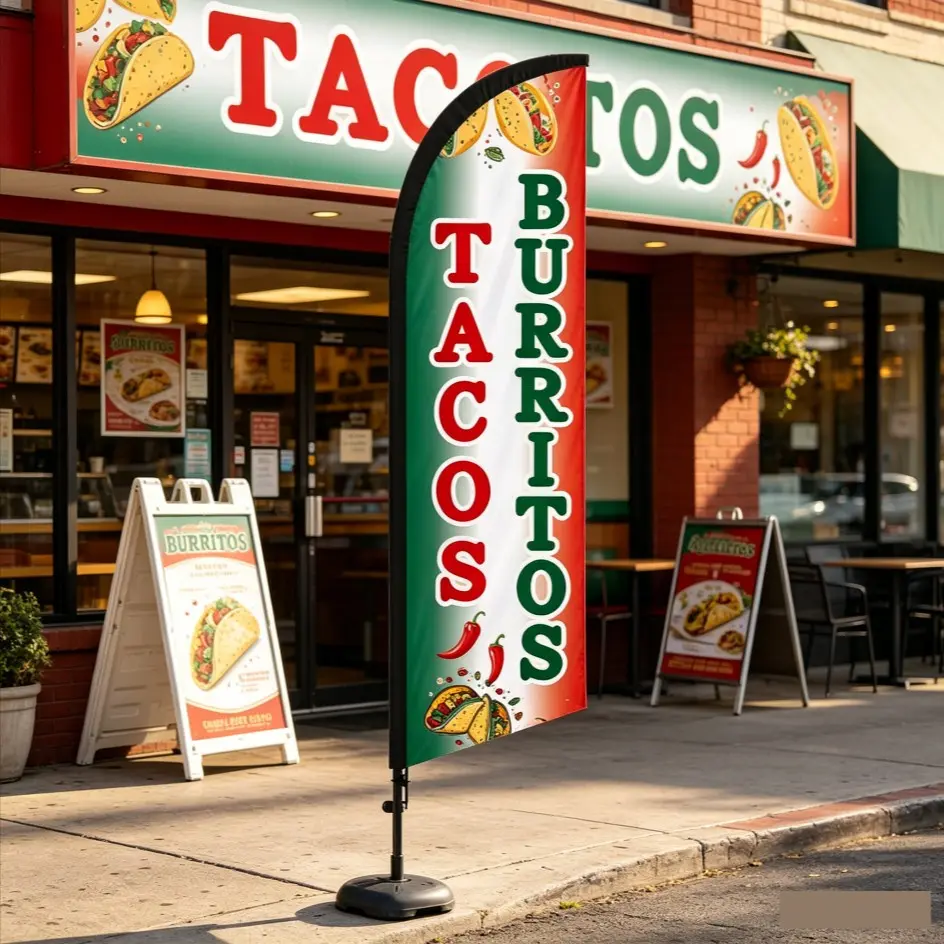 Mexican Taqueria Feather Flag 6.5 Ft, Durable Polyester, Waterproof & UV Resistant, Ideal for Outdoor Events, Easy Setup, Attracts Customers, Outdoor Flags