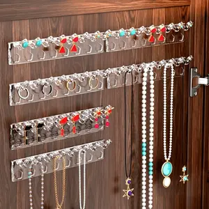 3-Pack Transparent Mirror Cabinet Door Hooks, 24 No-Drill Hooks, Jewelry Display Rack for Rings, Bracelets, Necklaces, Girls' Hair Bands