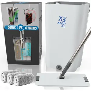 X3 Mop XL, Separates Dirty and Clean Water, 3-Chamber Design, Flat Mop and Bucket Set, Hands Free  Floor Cleaning, 3  Microfiber Mop Pads Included (XL X3 Mop)