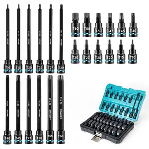 LIBRATON 3/8" Drive Impact Torx Bit Socket Set, Extra Long Torx Socket, S2 Alloy Steel Star Bit Sockets, 24PCS Torx Bit Set, Impact Torx Bit Set, T10-T60, 2in&6in Long Torx Bit Set, Blow Molded Box