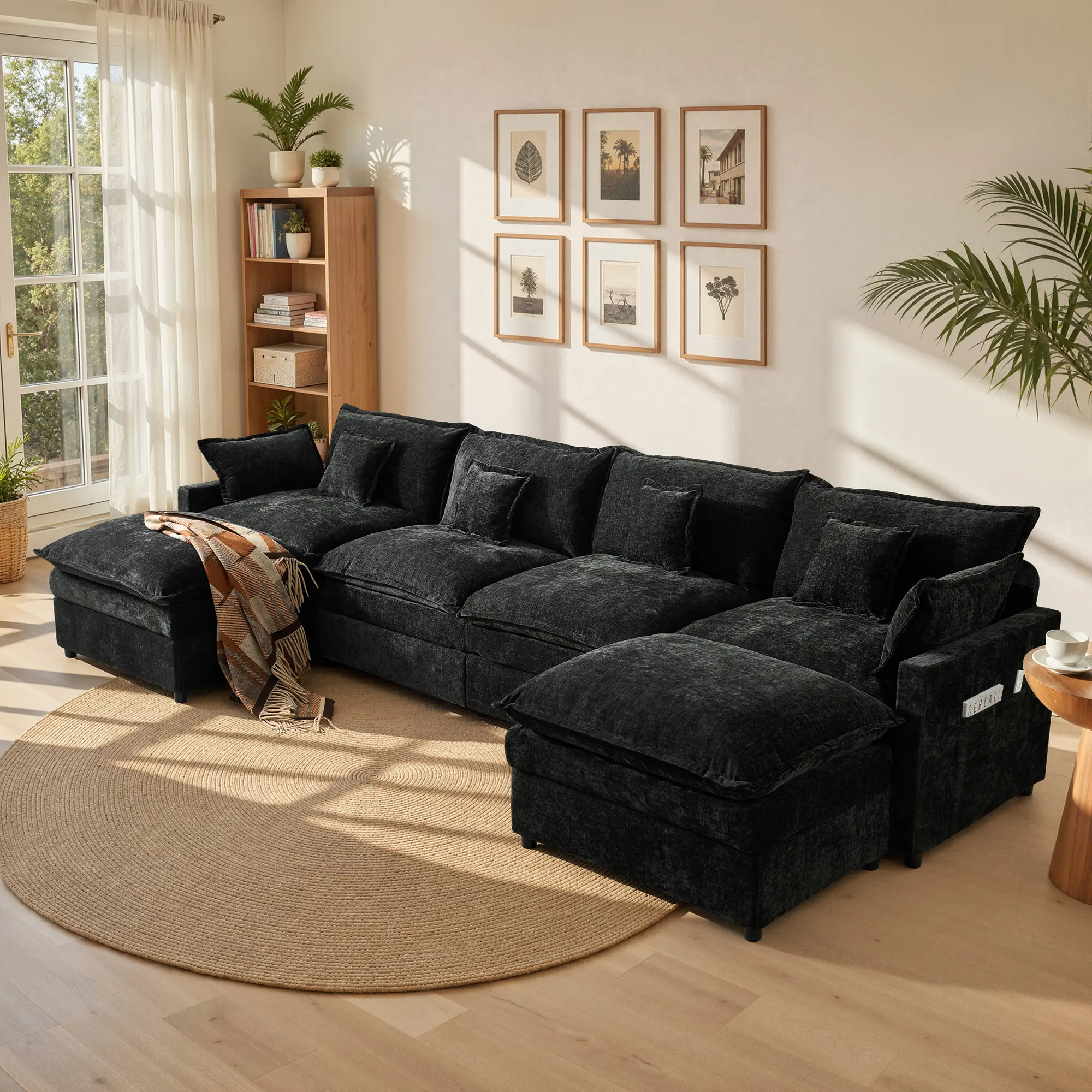 CAODOC 143" U-Shaped Modular Sectional Sofa with 2 Ottomans, Comfy Chenille Cloud Couch, Deep Seat Sofa Bed with Pillows for Living Room, Bedroom & Apartment【2/3 Packages Shipping】