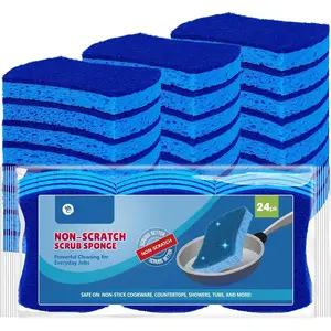 Non-Scratch Cellulose Scrub Sponges 24 Pack, Kitchen Sponges for Kitchen, Bathroom, and Household, Dual Side Sponge for Dishes, Non-Scratch Sponge Safe on Non-Stick Cookware,  and More