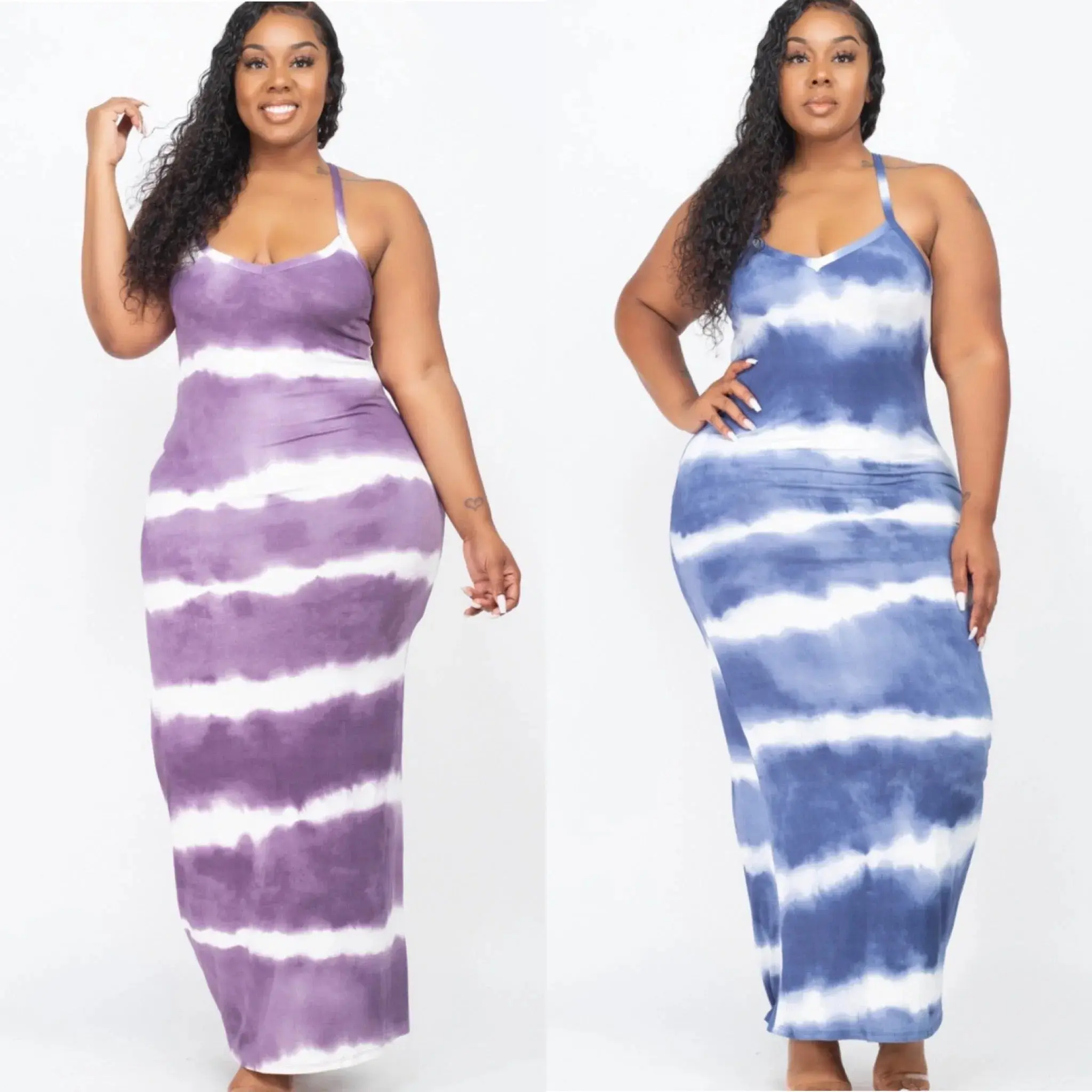 Tie-Dye Maxi Dress for Curvy Women Plus Size, Casual Sleeveless Summer Vacation Dress in Soft, Lightweight Polyester Spandex, Printed, Curvy Clothing, Polyester Blend, Stretch Fit, Pull On