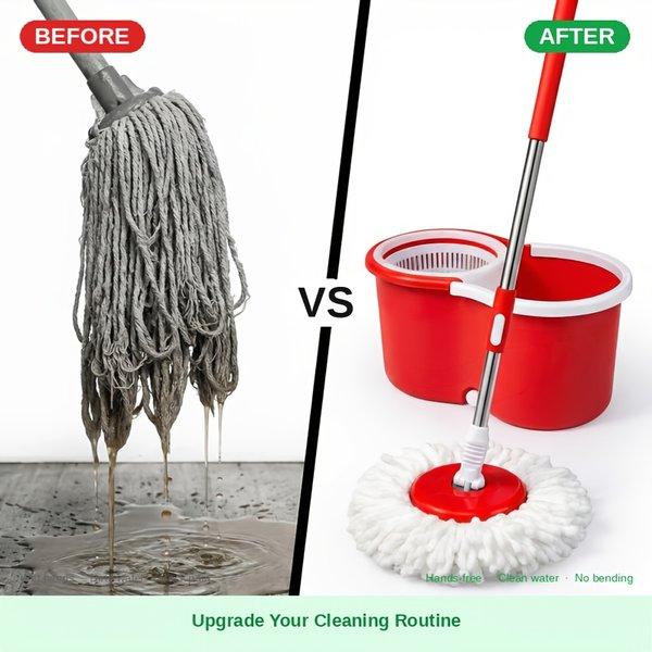 Spin Mop and Bucket with Wringer 360 Degree Spinning System 2 Microfiber Replacement Heads 61 Inch Adjustable Handle Soap Dispenser 20 Qt for Floor Cleaning