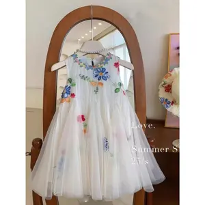 NewSleeveless Dress with Floral Embroidery And Mesh, Perfect for Summer in Korean Style - Ideal for Vacations, Trendy And Adaptable, a Delightful Princess Outfit - Great for Holiday Festivities, Outings, Parties, And Birthday Presents