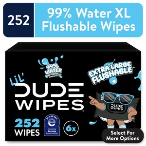 DUDE LiL' Flushable Wipes, Extra Large Fragrance Free Wet Wipes, 252 Count, 6 Pack