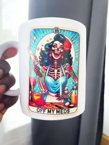 Tarot Off My Meds Funny Mug. Funny Coffee Mug, Ceramic 11oz 15oz Mug, Retro Coffee Mug.Best Friend Gifts Gift Mug. Funny Gifts