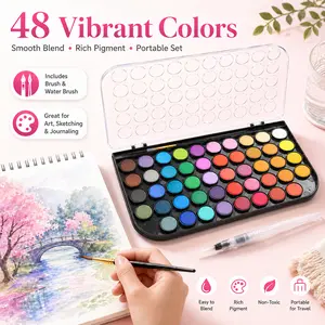 48 Colors Watercolor Paint Set with Brushes, Portable Art Supplies Washable Watercolor Paint Set, Non-Toxic, Vibrant Watercolor Paints, smooth mixing and layering, lid can serve as a palette, for Beginners, Artists,Kids,for Watercolor Drawing & Painting