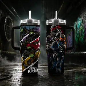 Teenage Mutant Ninja Turtles 40oz Tumbler with Handle & Straw | TMNT Stainless Steel Travel Mug | Ninja Turtle Cup for Coffee & Ice Drinks | Raphael Leonardo Michelangelo Donatello Gift | Insulated Mug for Fans & Gamers