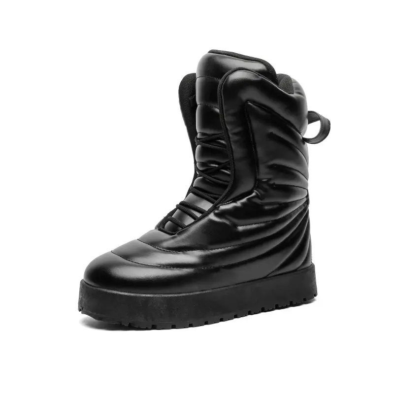 Unisex-snow and daily leisure Shiny winter boots with white thick sole, lace-up, blue high-top waterproof snow boots, non-slip sole, suitable for cold weather