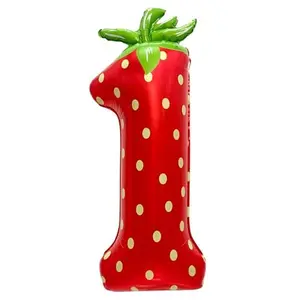 40 Inch Strawberry Number 1 Balloon Berry First Birthday Décor for Baby Girls Strawberry 1st Birthday Balloon