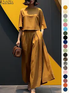 Women's Top & Wide Leg Pants Two-piece Set, Casual Fashion Cozy Three Quarter Length Sleeve Top & Trousers for Daily Outdoor Wear, Ladies Clothes for All Seasons, Womenswear