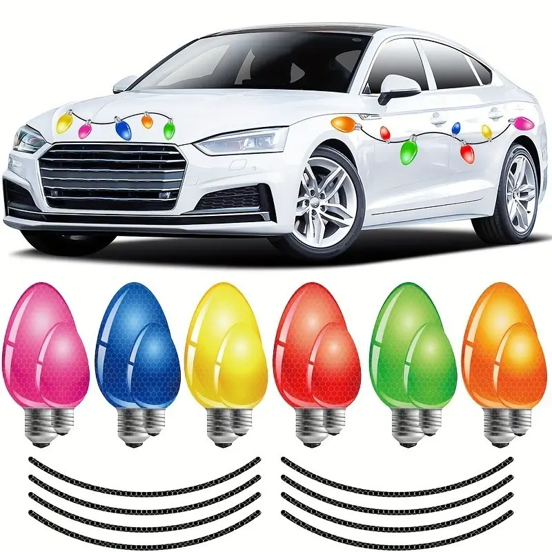 9pcs Reflective car magnet set, 6-piece bulb magnet and 8-piece enameled wire set, used for holiday party car garage refrigerator decals