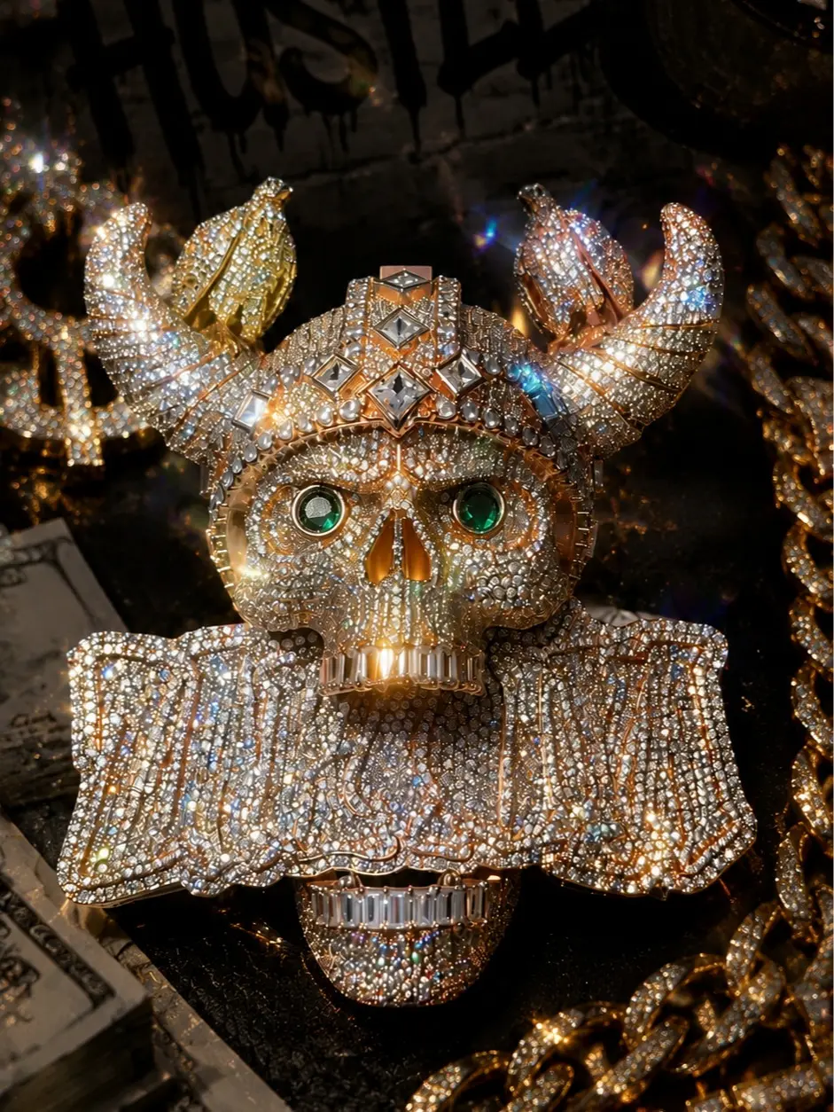 5392  Horned Demon Skull Street Statement Pendant summerwins