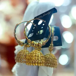 Beautiful Gold Plated Bell Jhumki Earrings with Intricate Beadwork and Dangling Charms for Festive Wear