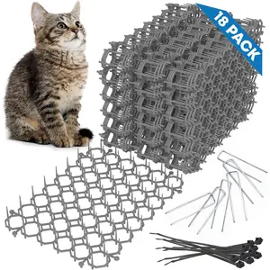 18 Pack Scat Mat for Cats - 8 x 6 Inch Cat Deterrent Mat with 1 Inch Spikes Great Cat Repellent Indoor & Outdoor to Keep Cats Away, Includes 6 Garden Staples & 10 Zip Ties (Grey)