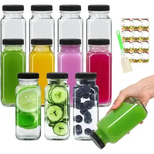 8 oz Glass Bottles with Lids 12Pack, 250ml Glass Bottles for Juicing, Water, Kombucha - Portable Glass Juicing Bottles Reusable Glass 8oz (8fl.oz, Set of 12)