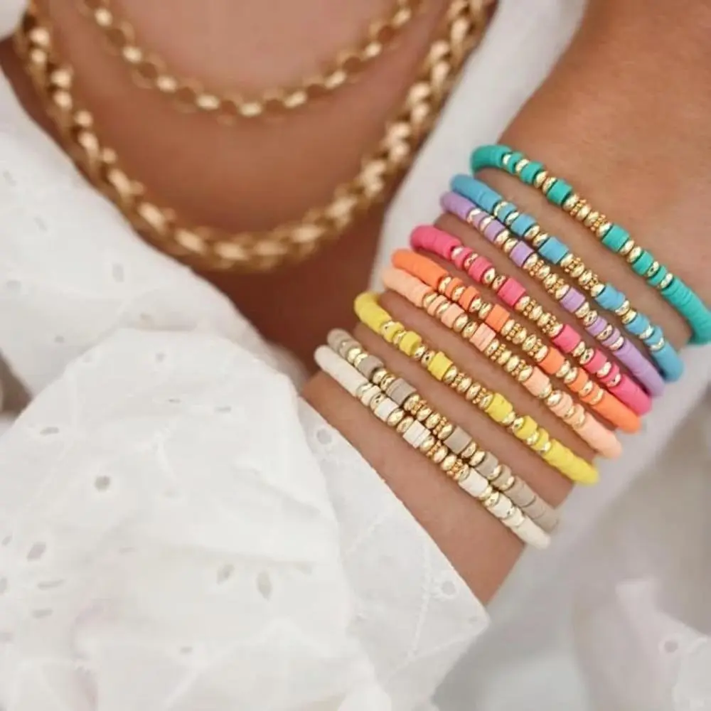9PCs Vintage Bohemian Stretch Bracelets Set - Soft Ceramic Beaded Friendship Bracelets, No Plating, Stackable Surfer Style for Women, Daily & Gift Occasions, All Seasons