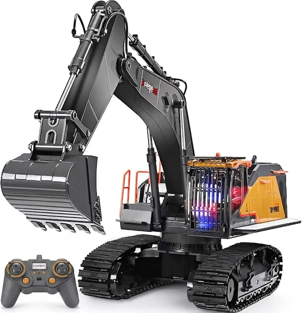 Kolegend 1/14 Scale RC Excavator Toy, 22 Channel Remote Control Construction Digger with Metal Shovel, Rechargeable Fully Functional Arm, Gift for Boys Kids