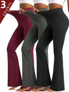 3PCS Warm Women's Sports Pants With Added Fleece, Tight Pants Plush And Warm Side Double Pockets High Waist Tummy Control Yoga Flared Pants Tight Women's Sports Trousers Flared Slim Compression Leggings Plush And Leisure Plush Sports Flared Trousers