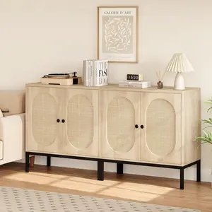 Modern White Sideboard Buffets Cabinet - Fluted Glass Doors, Adjustable Shelves, Durable MDF Construction - for Dining, Living Rooms