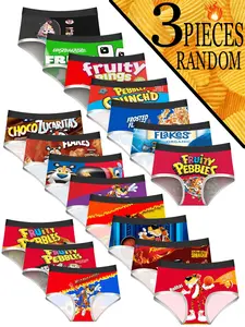 Random 3-Pack Snack Cartoon Fun Anime Print Comfortable Everyday Underwear, Cute Low-Waist Anime Girl Panties, Lucky Colorblock Briefs