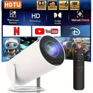 Mini portable projector,720P compatible with multiple devices such as mobile phones, computers and TVs, automatic trapezoidal correction, 180° rotation for home theater use, white