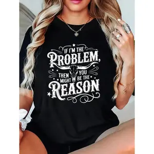 If Problem Vintage Then You Might Be Reason T-Shirt Crew Neck T Shirt For Summer, Women's Soft Short Sleeve Top, Stylish Comfy Tee For Women Graphic Tees Plus Size clothing 2000s cute clothes tops
