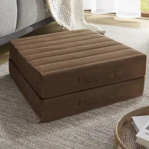 High Density Foam Floor Pillow 2 Sets, 5" Thick Large Meditation Cushions Seating for Adults and Yoga Sitting, Washable Thick Couch Cushion with Soft Tufted Covers - 22 inch Coffee