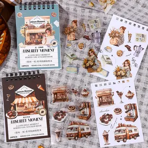 108 sheets/set relaxed casual style stickers food theme washi paper and PET material decorated handbook card DIY material