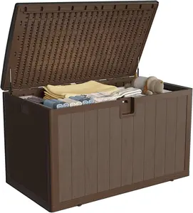GARVEE with 120 Gallon Outdoor Waterproof Storage Box - Lockable, Deck Storage Boxes for Package Delivery, Deck Boxes for Patio Furniture, Garden, Tools, Rattan Black