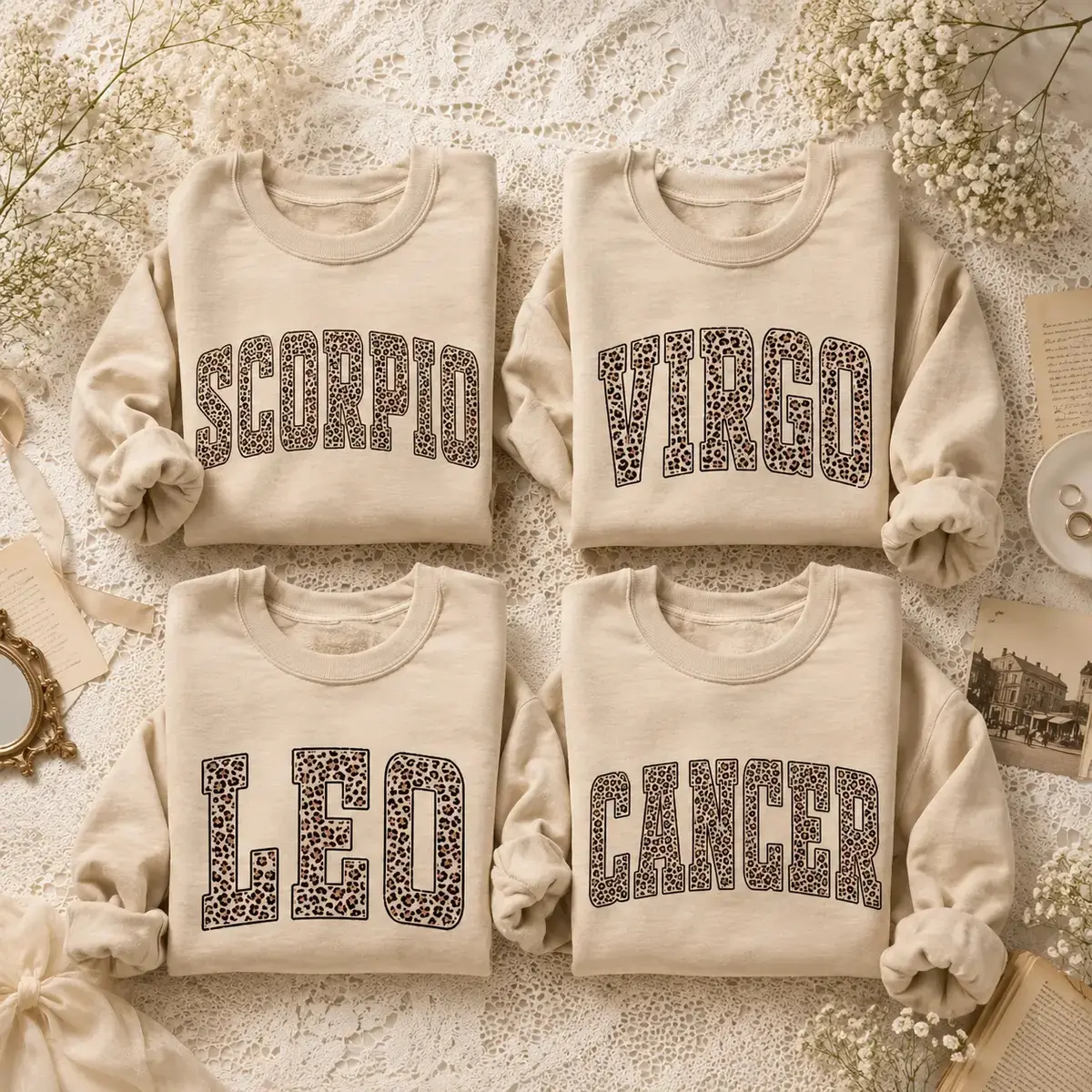 Full 12 Minimalist Zodiac Graphic Sweatshirt –Personalized Zodiac Sign Sweatshirt, Leopard Print Zodiac Crewneck, Custom Astrology Sweatshirt, Horoscope Birthday Gift, Virgo Leo Scorpio Cancer Gift, Unisex Crewneck