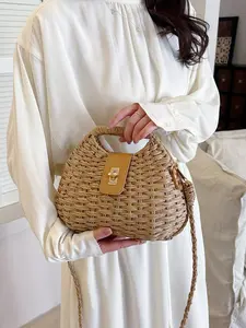 Fashion Straw Basket Bag, New Ethnic Vintage Women's Bucket Handbag, Perfect for Beach Vacation, Shopping, Office Use, Fashionable Bucket Bag