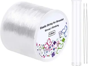 Stretchy String for Bracelets,  0.5mm Clear Elastic String Stretch Cord Bracelet String with 2 count Beading  for Seed Beads, Pony Beads, Bracelets and  Making