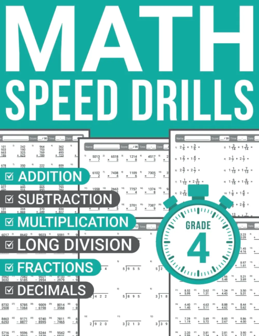 Math Speed Drills 4th Grade: Math Activity Book for Kids Ages 9-11 | Addition,Subtraction, Multiplication, Long Division, Fractions, and Decimals PracticeSheets (Nermilio Grade 4 Math Series)