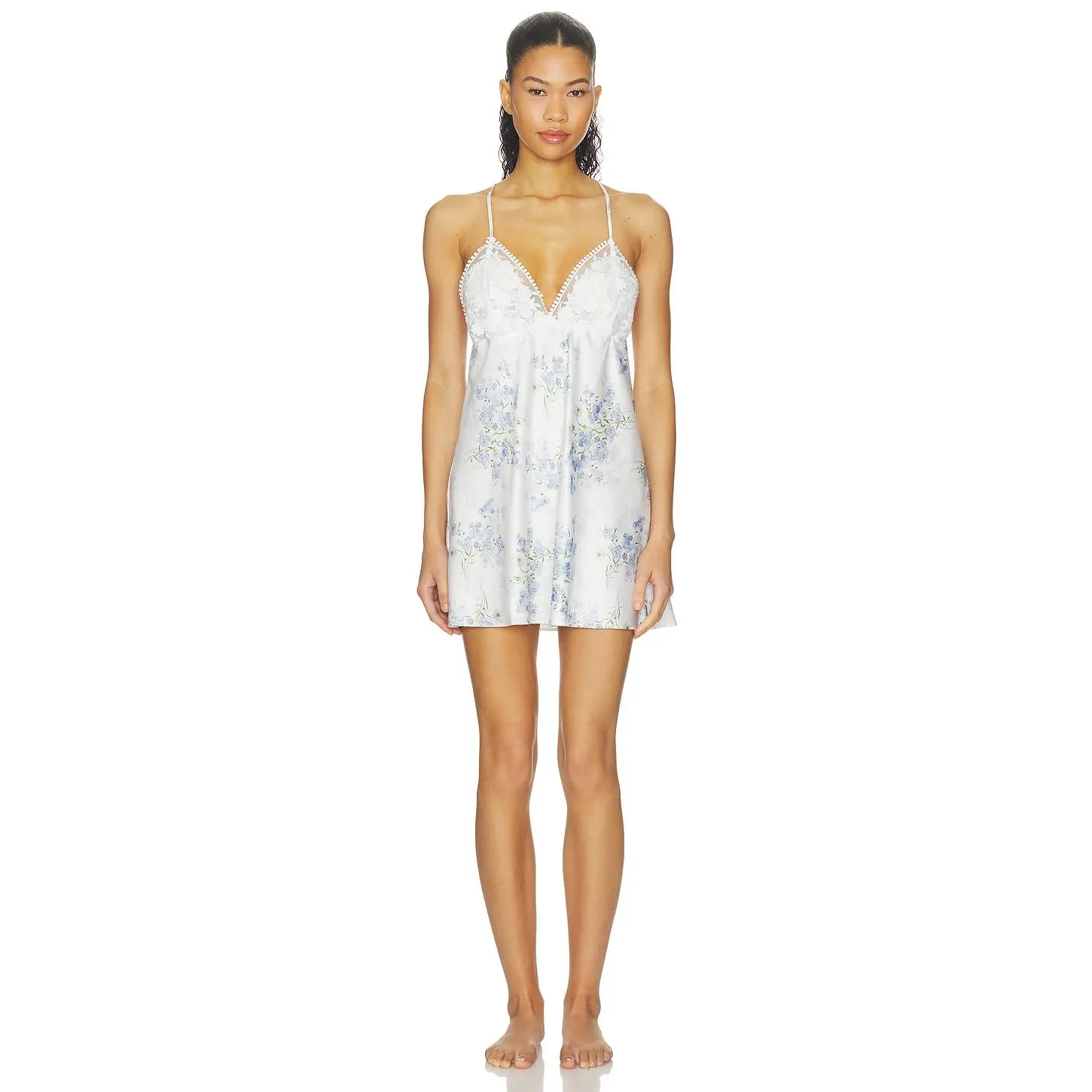 Flora Nikrooz Kylie Printed Matted Charmeuse Chemise 3d Lace in Ivory