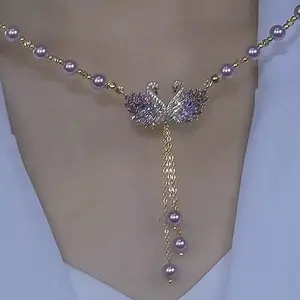 Luxurious Purple Swan Necklace Unique Simple Elegant Pendant Fashionable Personality Jewelry Perfect Accessory for Gentle Dresses