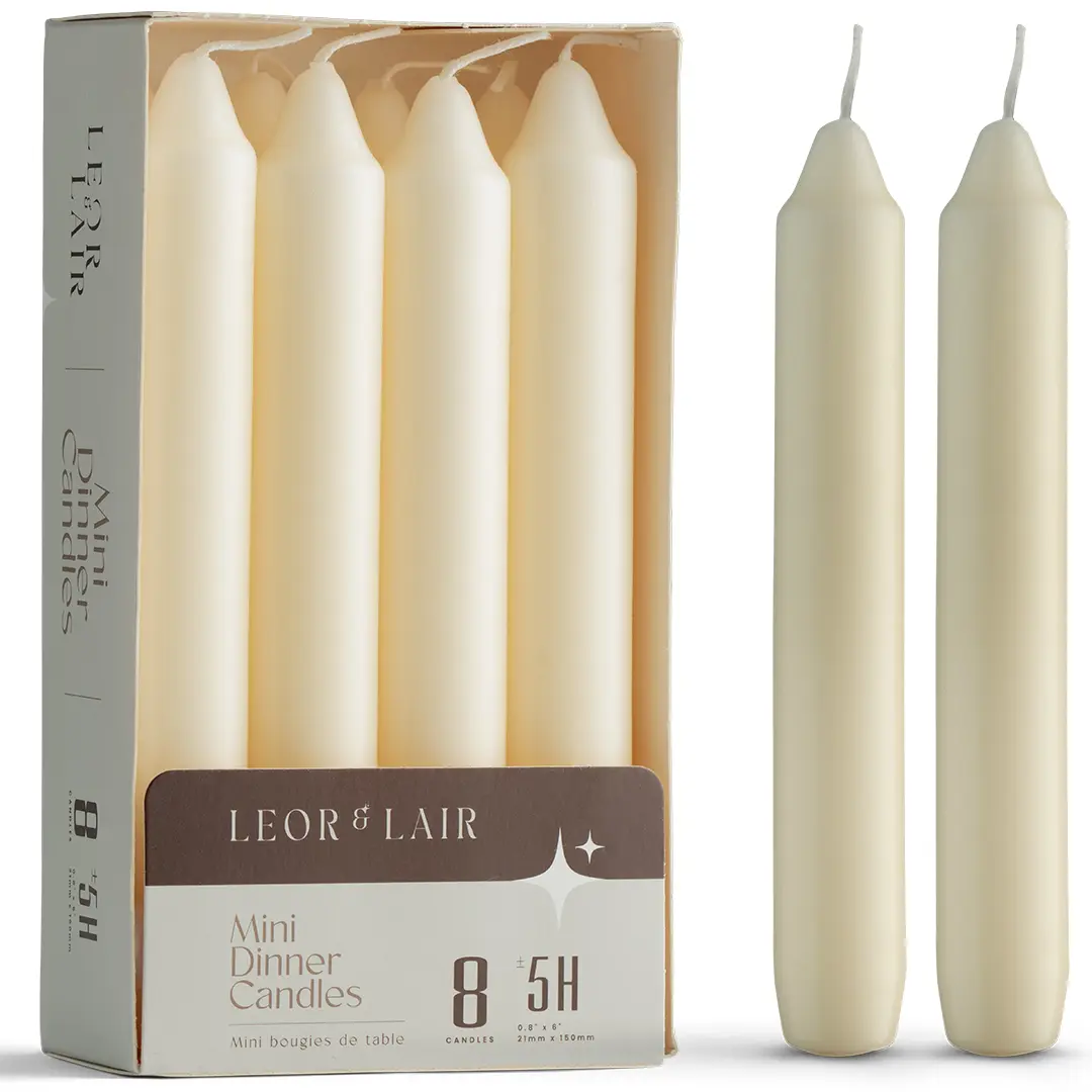 Leor & Lair 6-Inch Short Taper Candles Pack - 5-Hour Burn, Color-Coated Wax, Cotton Wick, Smooth Light - Unscented Cozy Candle Gift Set for Dinners, Valentine's Decor